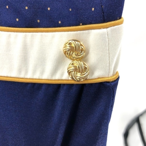 Vintage Robby Len One Piece Swimsuit Bathing Suit Nautical Blue Gold Sz 14 - Picture 4 of 15